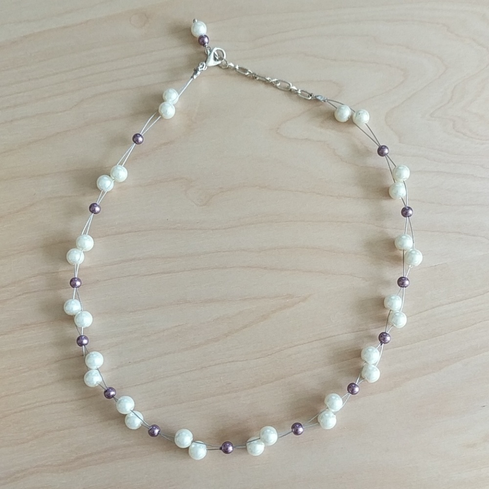 White and Purple Pearl Necklace